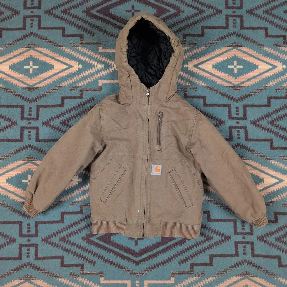 Carhartt Jacket Youth XS 6 Brown Duck Cloth Quilt Lined Canvas Coat Distressed